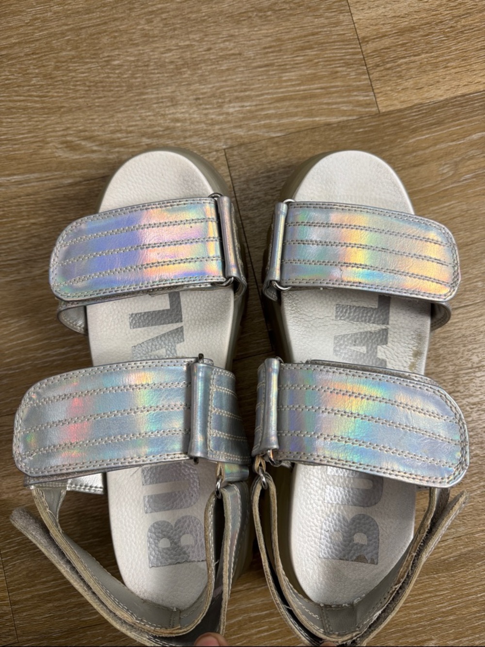 Dolls Kill Buffalo Transparent Iridescent Metallic Velcro Aspha SND Sandals 40 - Picture 4 of 12